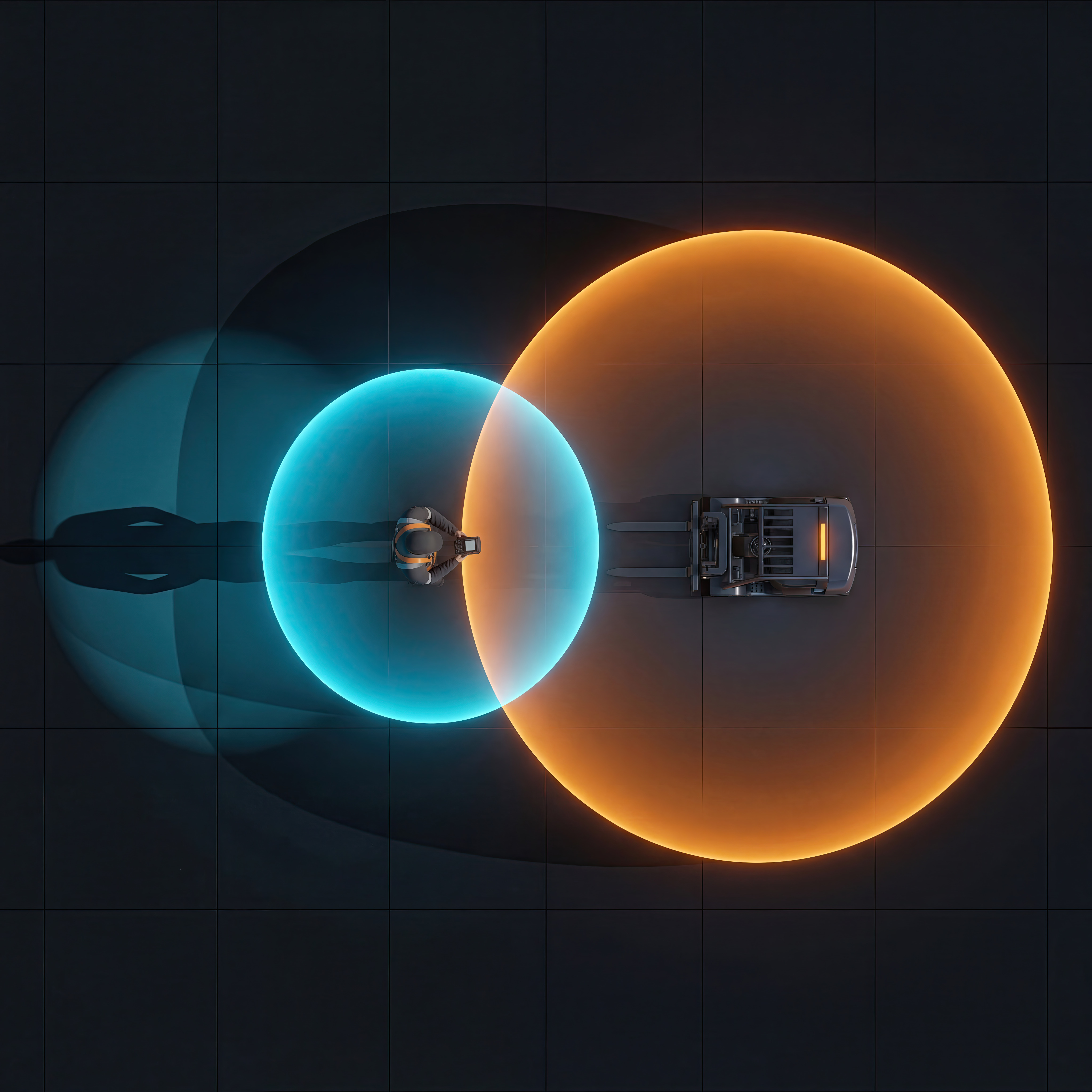 Top-down view of person and forklift detection zones overlapping